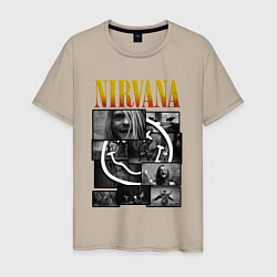 Футболка хлопковая мужская Nirvana kurt krist dave, цвет: миндальный