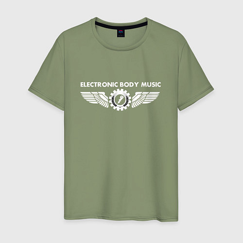 Мужская футболка EBM - Electronic body music white / Авокадо – фото 1
