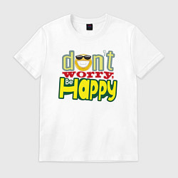 Мужская футболка Dont worry be happy - цветная надпись и смайл