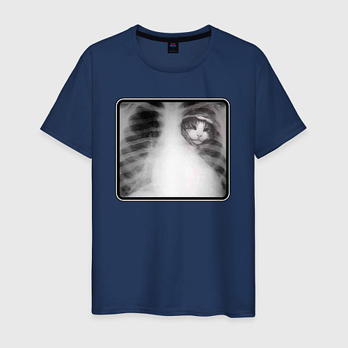 Мужская футболка Котик в ребрах / Тёмно-синий – фото 1