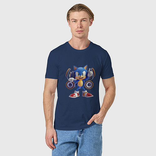 Мужская футболка Соник в наушниках / Тёмно-синий – фото 3