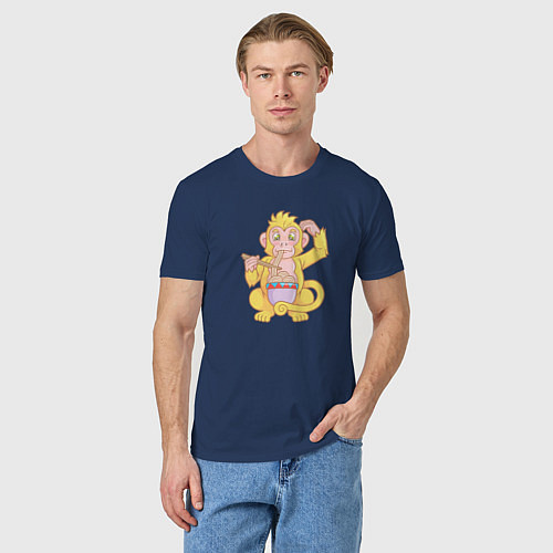 Мужская футболка Обезьяна с лапшой / Тёмно-синий – фото 3