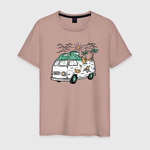 Мужская футболка Summer trip VW / Пыльно-розовый – фото 1