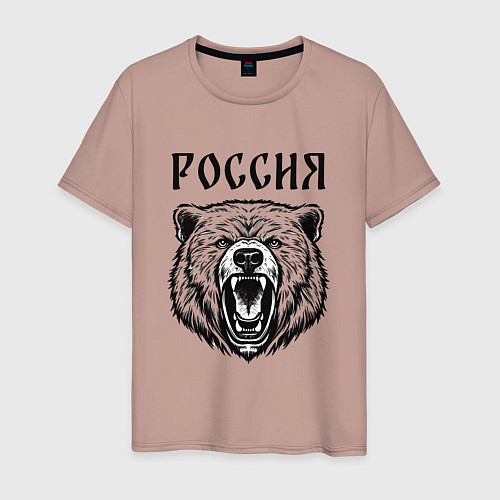 Мужская футболка Медведь Россия / Пыльно-розовый – фото 1