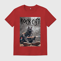 Футболка хлопковая мужская Rock cat - ai art, цвет: красный
