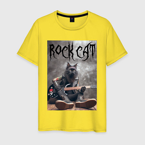 Мужская футболка Rock cat - ai art / Желтый – фото 1