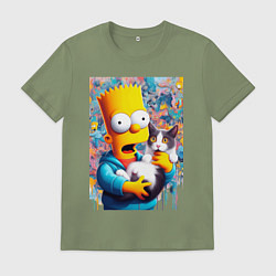 Мужская футболка Bart Simpson with a kitten - ai art