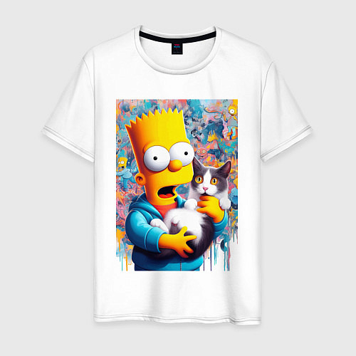 Мужская футболка Bart Simpson with a kitten - ai art / Белый – фото 1