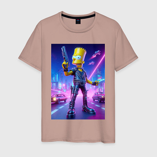 Мужская футболка Cyber Bart - neon glow ai art / Пыльно-розовый – фото 1