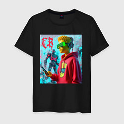 Футболка хлопковая мужская Bart Simpson - cyberpunk ai art, цвет: черный