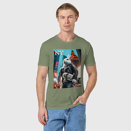 Мужская футболка Cool hare with a skateboard - ai art / Авокадо – фото 3