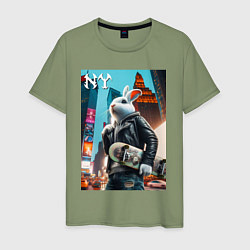 Футболка хлопковая мужская Cool hare with a skateboard - ai art, цвет: авокадо