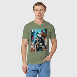 Футболка хлопковая мужская Cool hare with a skateboard - ai art, цвет: авокадо — фото 2