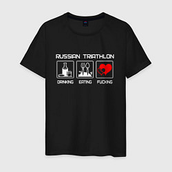 Футболка хлопковая мужская Русский триатлон - сердца, цвет: черный