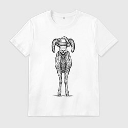 Футболка хлопковая мужская Новогодний барашек, цвет: белый