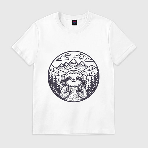 Мужская футболка Ленивец турист с рюкзаком / Белый – фото 1