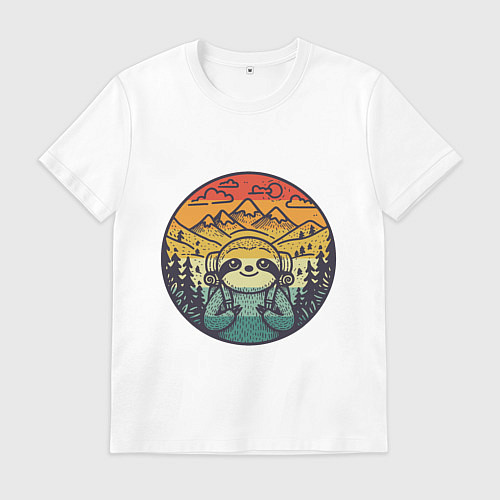 Мужская футболка Ленивец турист путешествует с рюкзаком / Белый – фото 1