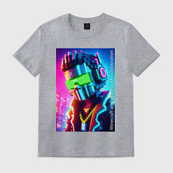Футболка хлопковая мужская Minecraft and cyberpunk - collaboration ai art, цвет: меланж