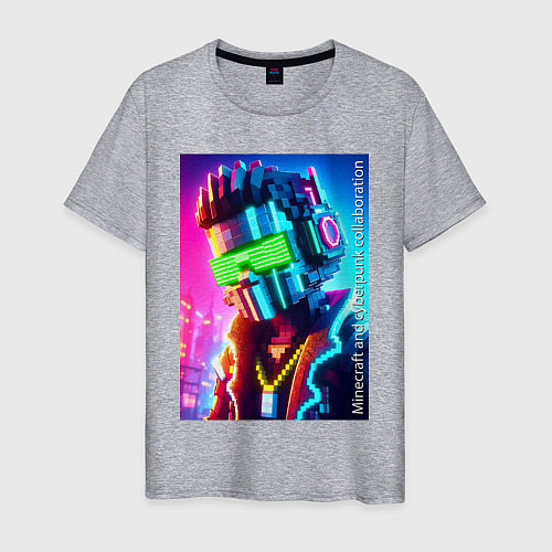 Мужская футболка Minecraft and cyberpunk - collaboration ai art / Меланж – фото 1