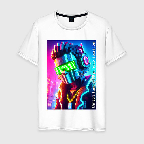 Мужская футболка Minecraft and cyberpunk - collaboration ai art / Белый – фото 1