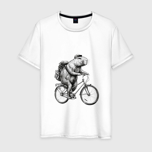 Мужская футболка Капибара на велосипеде в черном цвете / Белый – фото 1