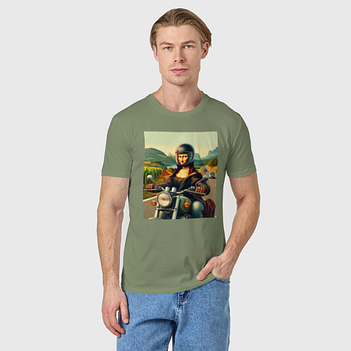 Мужская футболка Mona Lisa on a motorcycle - ai art / Авокадо – фото 3