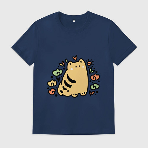 Мужская футболка Рыжий полосатый дудл кот греется на солнце / Тёмно-синий – фото 1