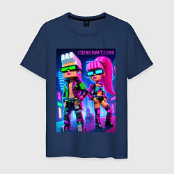 Футболка хлопковая мужская Barbie and Ken - Minecraft 2099 ai art collaborati, цвет: тёмно-синий