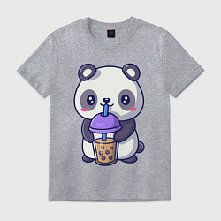 Футболка хлопковая мужская Panda drink, цвет: меланж