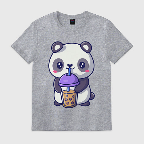 Мужская футболка Panda drink / Меланж – фото 1