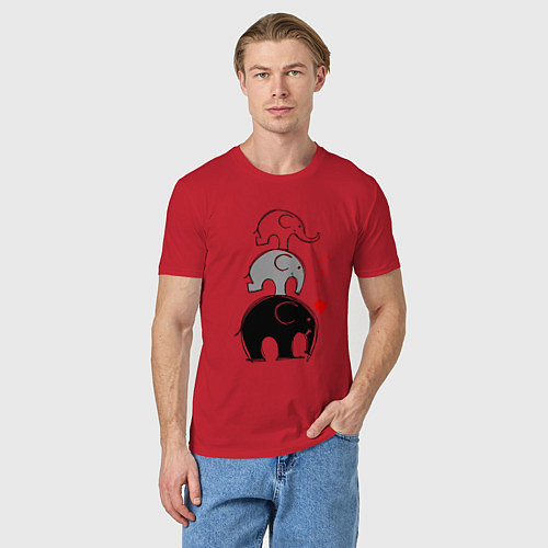 Мужская футболка Милые слоники / Красный – фото 3