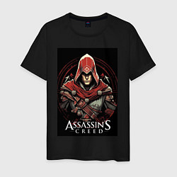 Футболка хлопковая мужская Assassins creed профиль игрока, цвет: черный