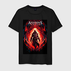 Футболка хлопковая мужская Assassins creed свозь пламя, цвет: черный