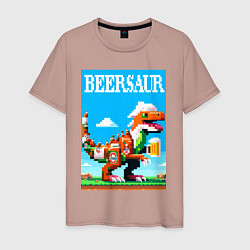 Футболка хлопковая мужская Beersaur - pixel art, цвет: пыльно-розовый