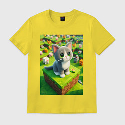 Футболка хлопковая мужская Funny kitten - Minecraft ai art, цвет: желтый