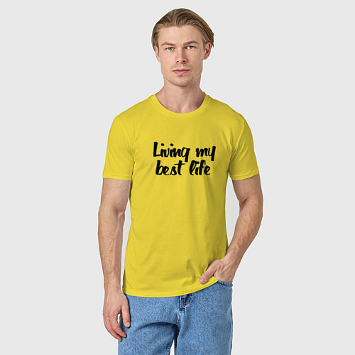 Мужская футболка Живу своей лучшей жизнью - девиз / Желтый – фото 3