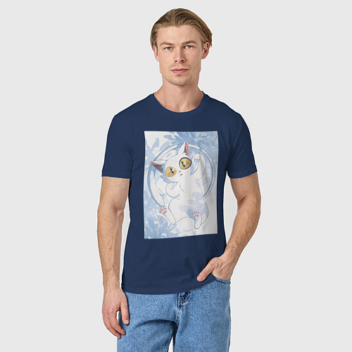 Мужская футболка Судзумэ закрывающая двери Дайджин кот / Тёмно-синий – фото 3