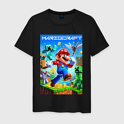 Футболка хлопковая мужская Mario in Minecraft - ai art collaboration, цвет: черный