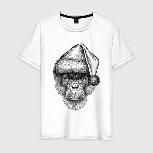 Мужская футболка Новогодний шимпанзе / Белый – фото 1