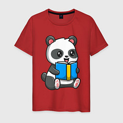 Футболка хлопковая мужская Панда читает, цвет: красный