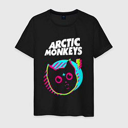 Футболка хлопковая мужская Arctic Monkeys rock star cat, цвет: черный