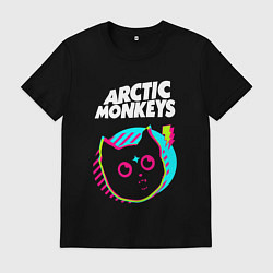 Футболка хлопковая мужская Arctic Monkeys rock star cat, цвет: черный