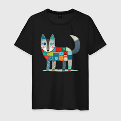 Футболка хлопковая мужская Funny fox - patchwork ai art, цвет: черный