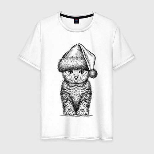 Мужская футболка Новогодний котенок анфас / Белый – фото 1
