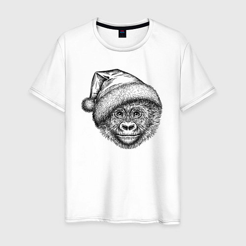 Мужская футболка Новогодний детеныш гориллы / Белый – фото 1