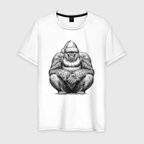 Мужская футболка Новогодняя горилла на корточках / Белый – фото 1