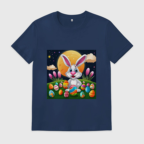 Мужская футболка Ушастик и луна / Тёмно-синий – фото 1