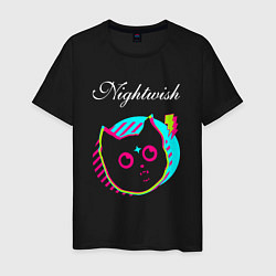 Футболка хлопковая мужская Nightwish rock star cat, цвет: черный