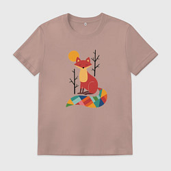 Мужская футболка Лиса под солнцем между деревьями