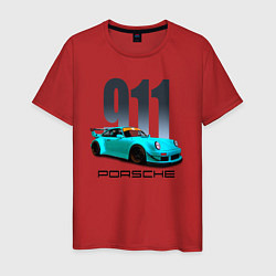 Футболка хлопковая мужская Cпортивный автомобиль Porsche, цвет: красный